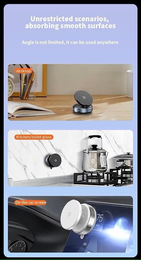 Magnetic Suction 360° Phone mount - With vacuum lock Hand free suction cup Holder for Car, Table, Mirror, Gym, Fridge. Compatible with All Mobile.